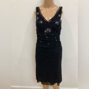 Vintage Black Sleeveless Dress with Floral Embroidery